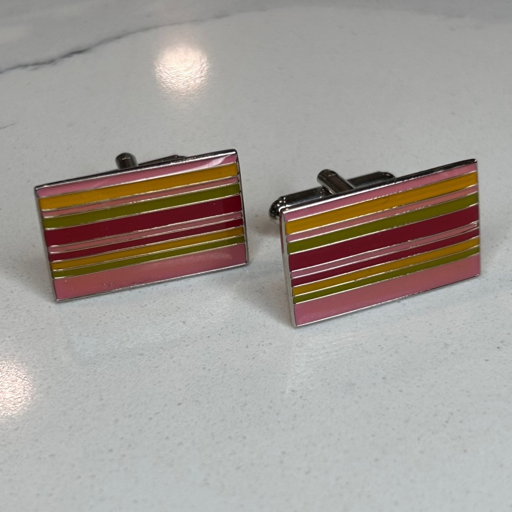 80s Multi-Coloured Stripes Cufflinks - Picture 5 of 7